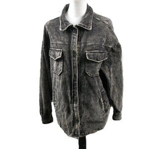 Zenana Black Distressed Oversized Corduroy Jacket Size Small